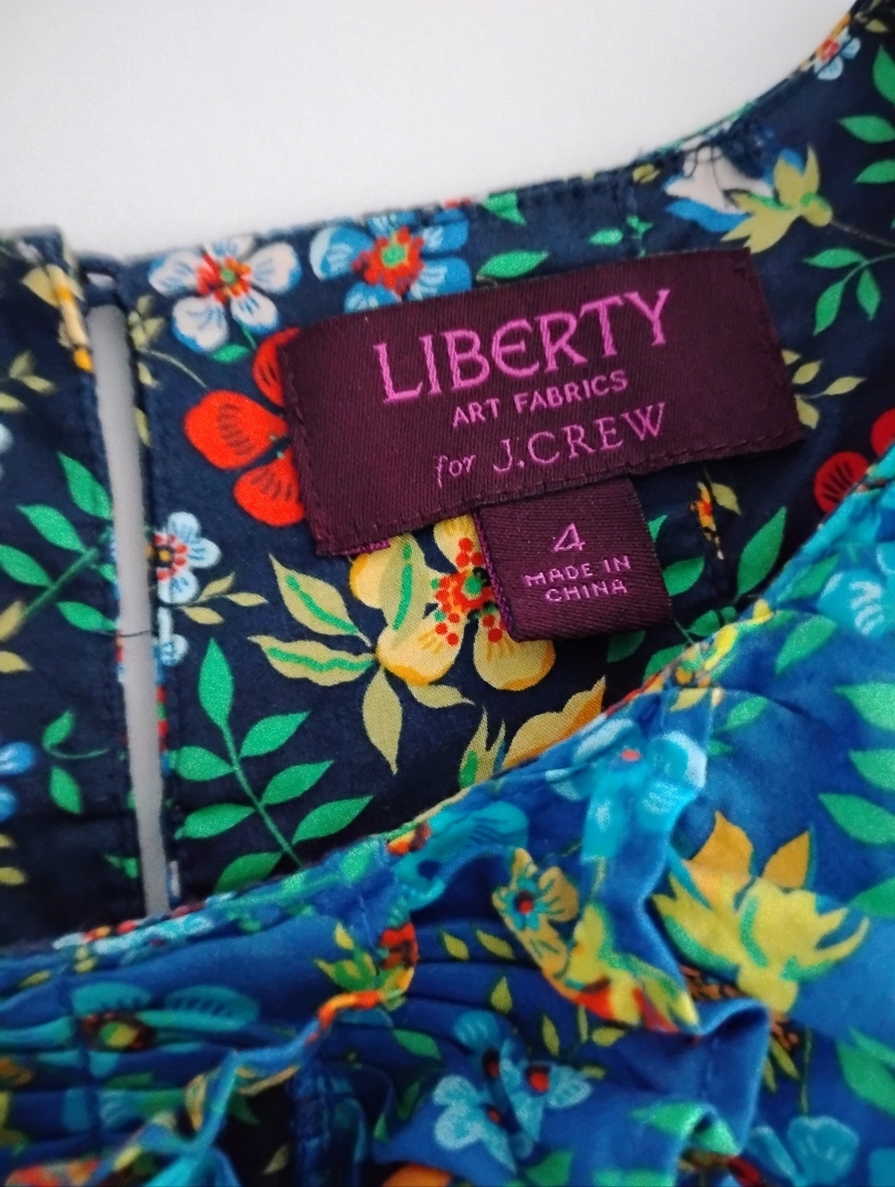 J. Crew Liberty Art Fabric Edenham Ruffle Blouse Navy Blue Floral Colorful Sz 4 - Picture 12 of 15